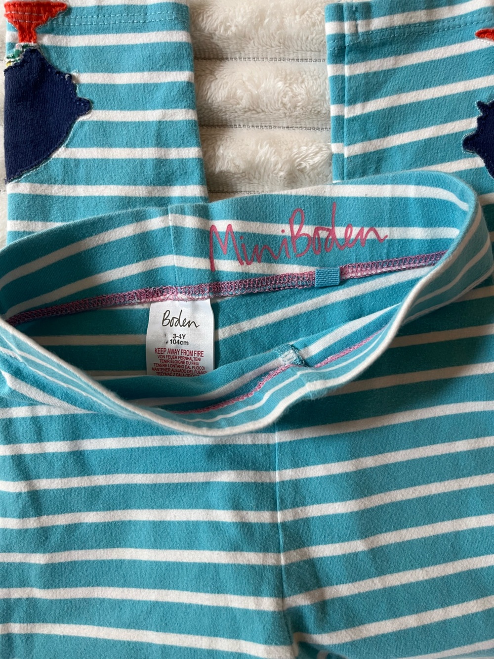 Mini Boden Kids Blue Striped One-Piece Leggings with Puffin Appliqués - Picture 3 of 4